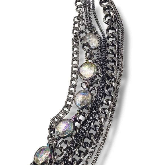 Simply Vera Wang Multi Strand Chain Bezel Set Glass Rhinestone Flower Necklace - Picture 4 of 8